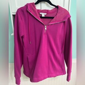 Athleta fuchsia quarter zip with fuzzy hood